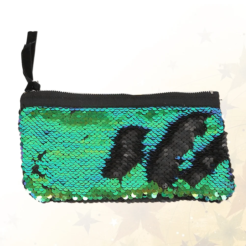 

Zip Around Wallets for Women Coin Purse Woman Sequined Mermaid Makeup Bag Green Purses