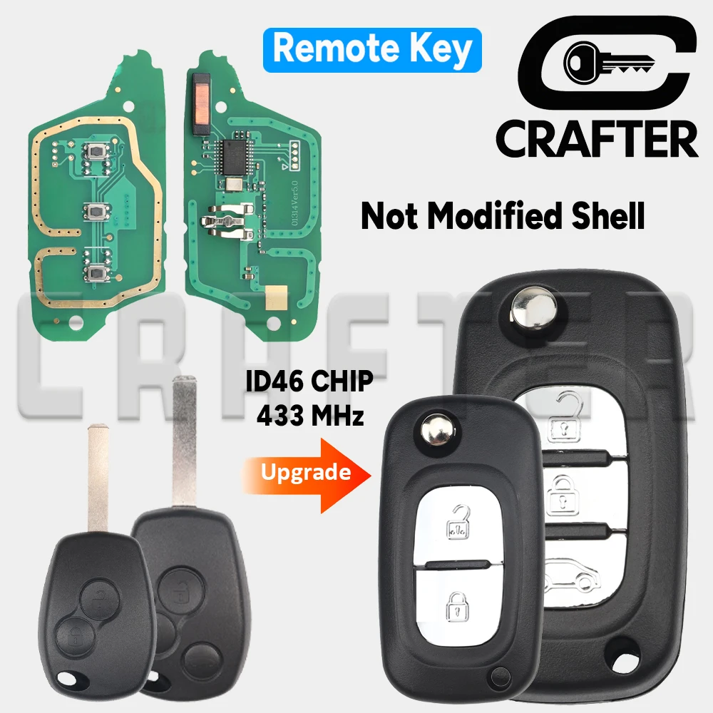 

Key Crafters Renault 46 CHIP PCF7946/47 433MHz Blade VA2 Flip Remote Car Key For Renault Megane Logan Clio Sandero Not Modified
