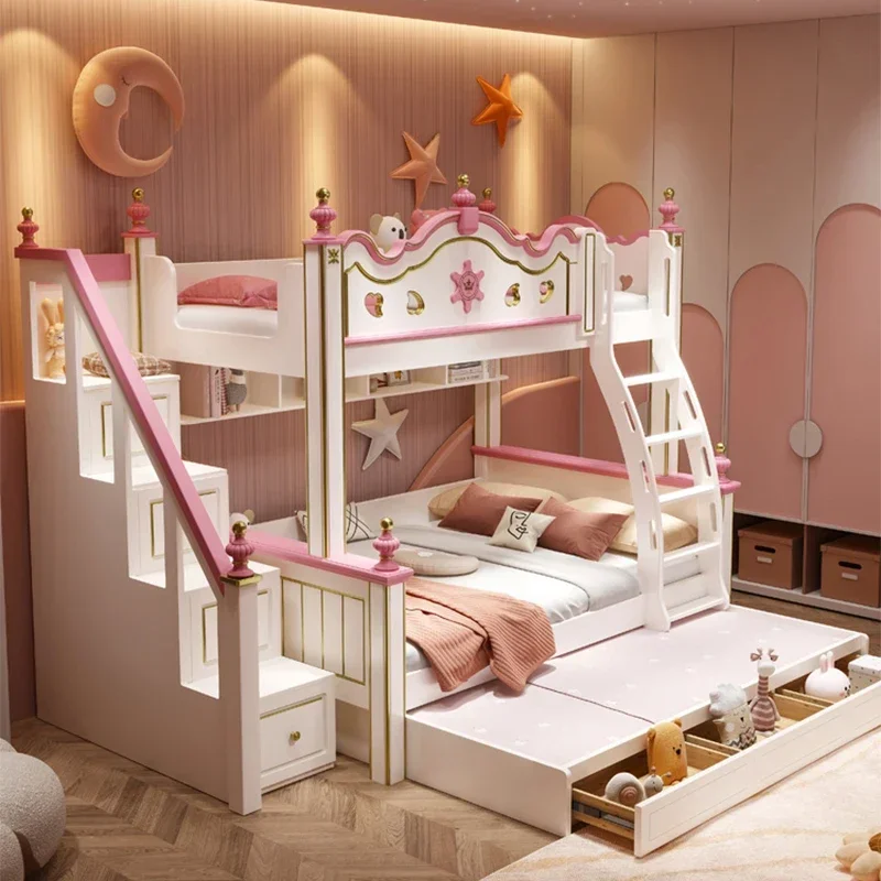 Storage Bunk Children Beds Princess Wooden Luxury Loft Children Beds Bedroom Boys Camas Infantiles Kids Bed Set Furniture BL50CB