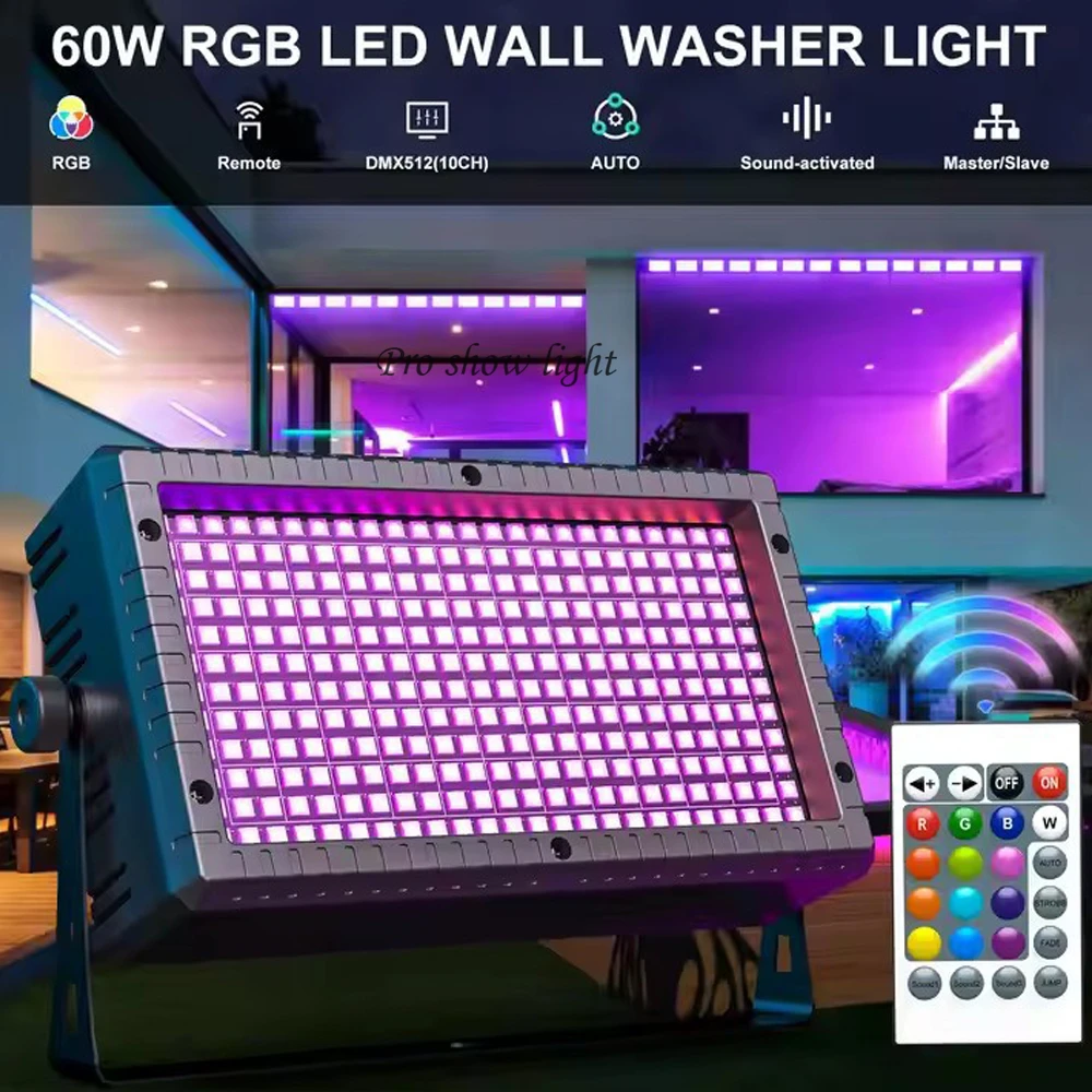 LED 무대 스트로브 빛 다채로운 288LED RGB DJ 스트로브 조명 DMX 제어 LED 파티 조명 디스코 바에 대 한 60W LED 벽 세척 조명