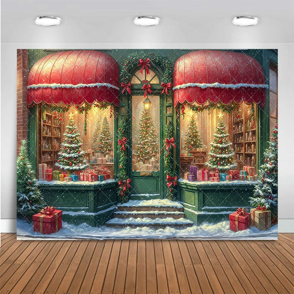 Christmas Market Photography Backdrop Winter Wonderland Snow Xmas Tree Gift Decor Background Kids Portrait Photo Studio Props