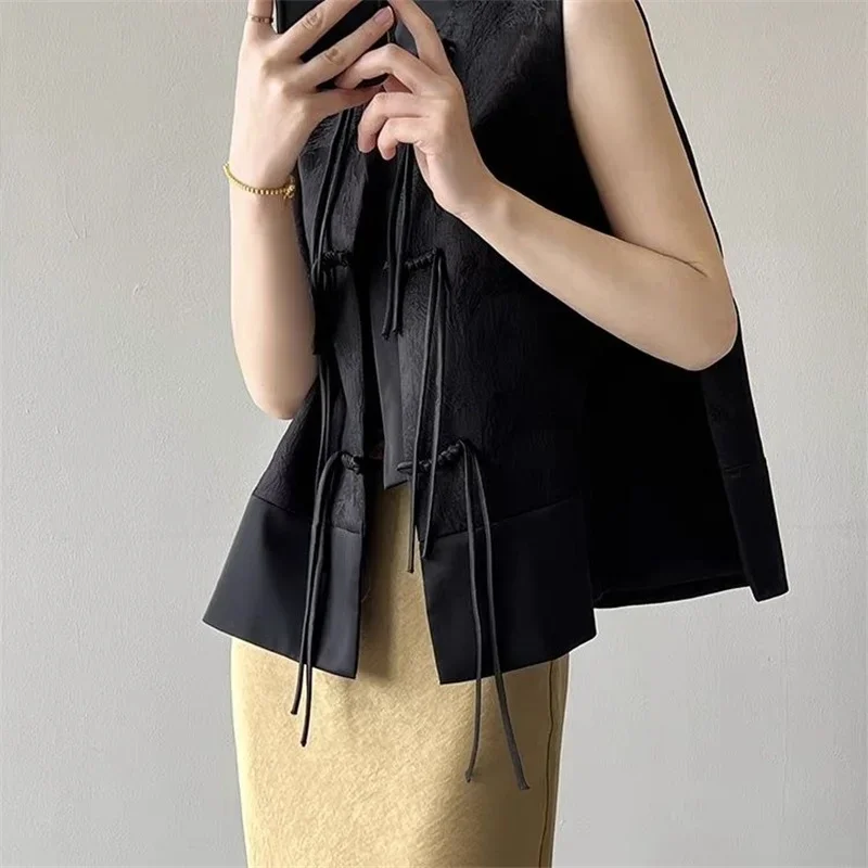 Vintage Neue Platte Taste Weste Jacke Frühjahr Neue Jacquard Stehkragen Ärmellose Weste Retro Frauen Cheongsam Tops Dame Mantel