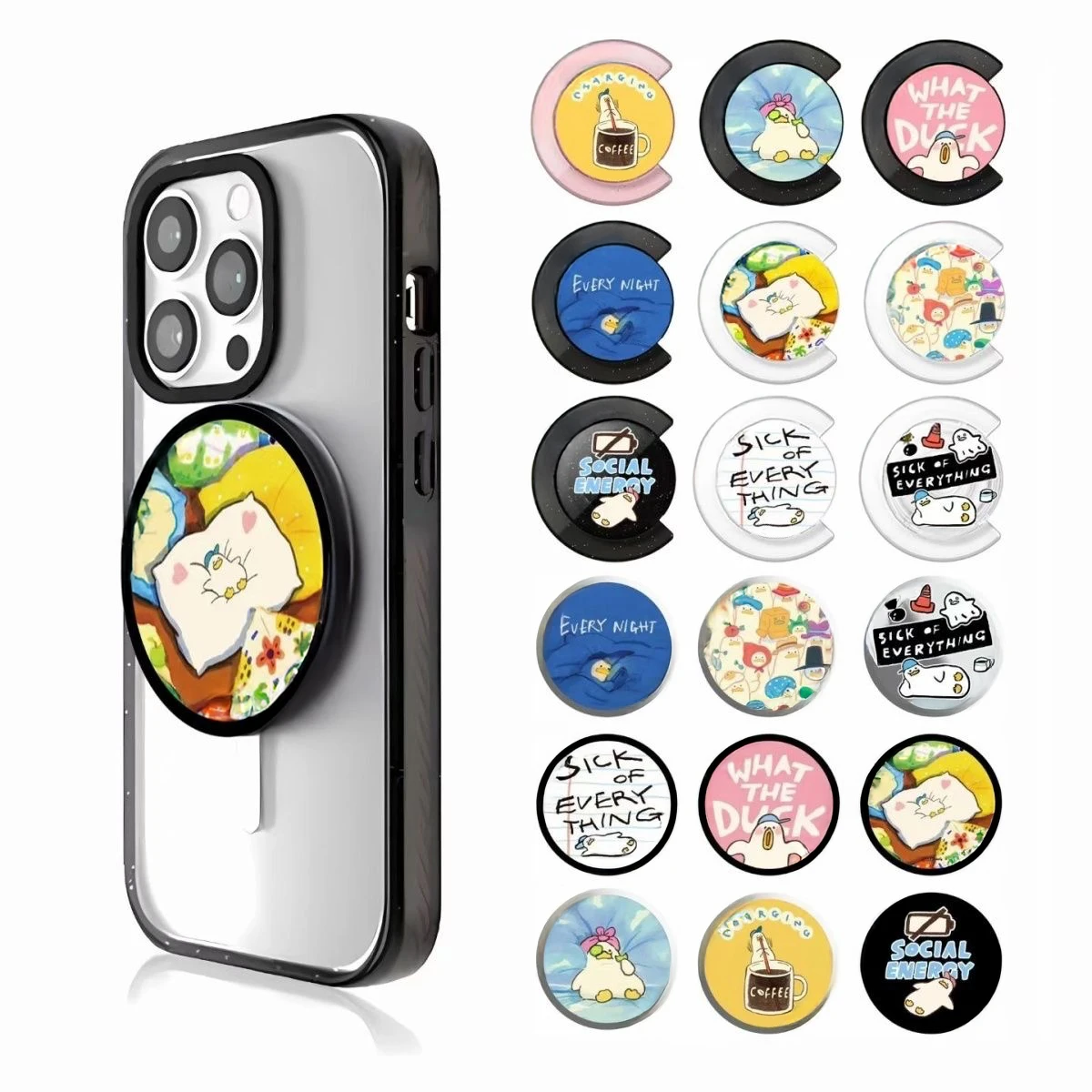 

Cute Duck Sick of Everything Magnetic Folding Card Holder Phone Stand for IPhone 17 Pro Max Holder Mount Support for S25U