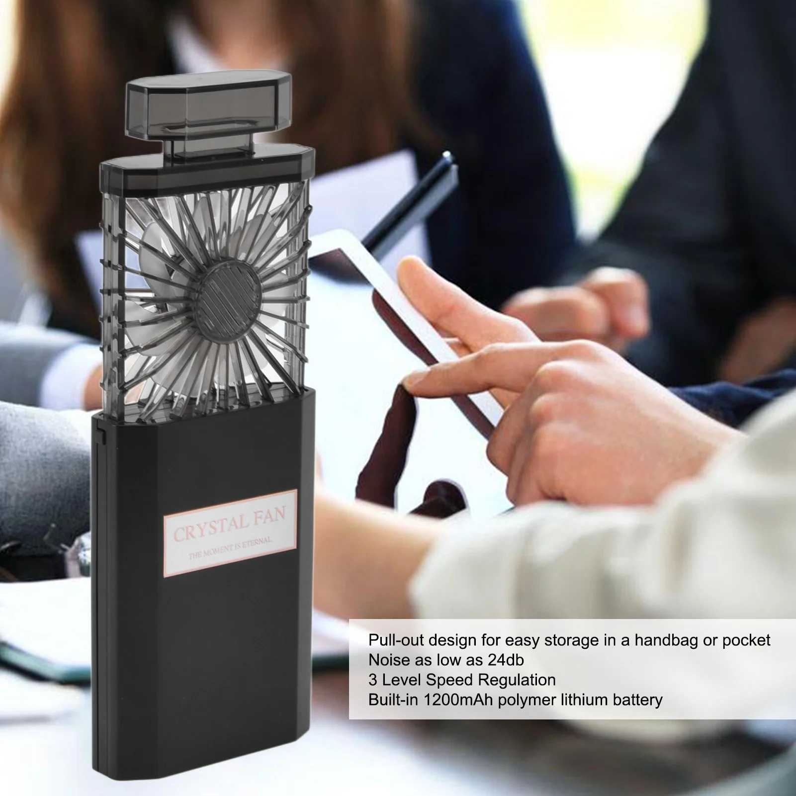 Handheld Fan 3 Speed Ladies Small Fan USB 1200mAh Battery Rechargeable Handheld Portable Pull Out Design Office Fan