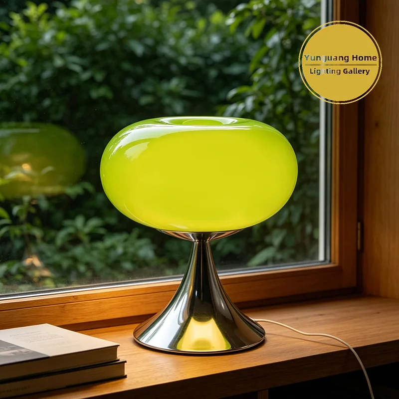Murano Glass Table Lamp Fresh Fruit Vibrant Flat Round Bedside Lamp 3-Color Temperature Bedroom Study Decor Light