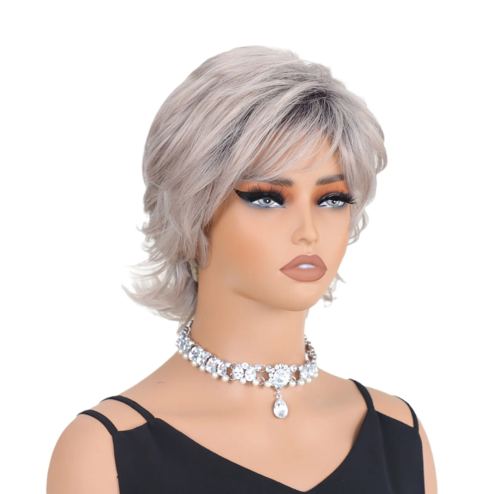 Stylish Gray Ombre Short Curly Synthetic Hair Wig for Seniors - Comfortable and Trendy