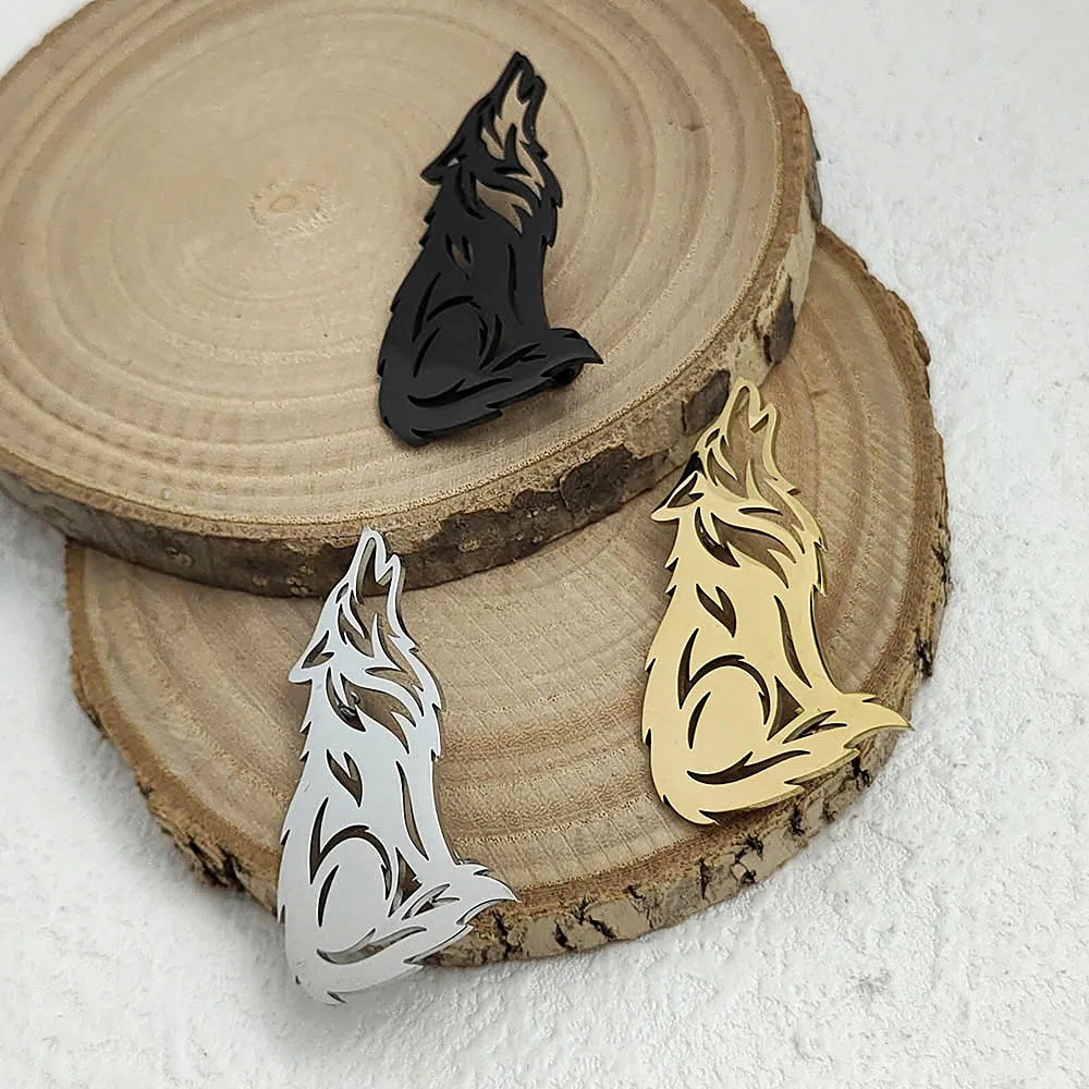 2026 new Lone Wolf stainless steel brooch, high quality metal waterproof and non-fading, men's suit lapel pin gold