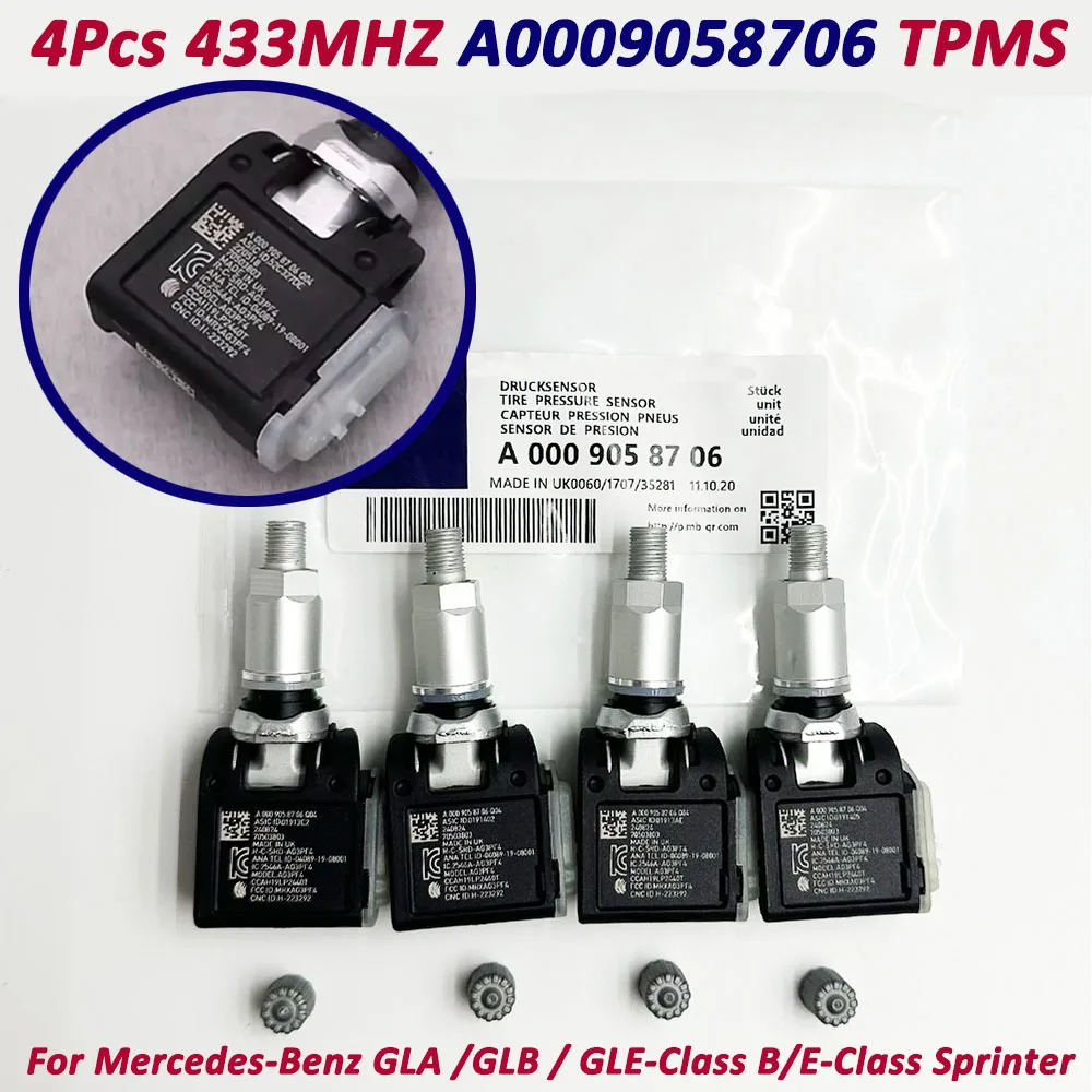 4Pcs 0009058706 TPMS Tire Pressure Sensor 433MHZ A0009058706 For Mercedes-Benz GLA /GLB / GLE-Class B/E-Class Sprinter, In Stock