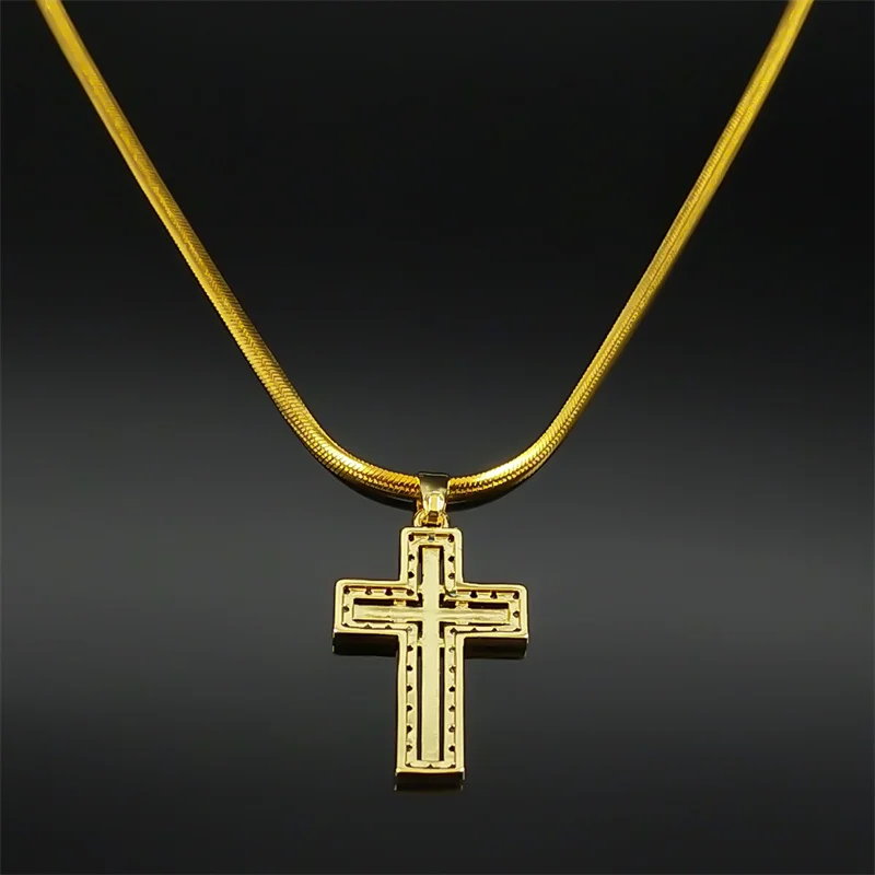 Colorful Jesus Cross Pendant Necklace for Women Stainless Steel Gold Plated Copper Zircon Religious Amulet Jewelry Party Gift