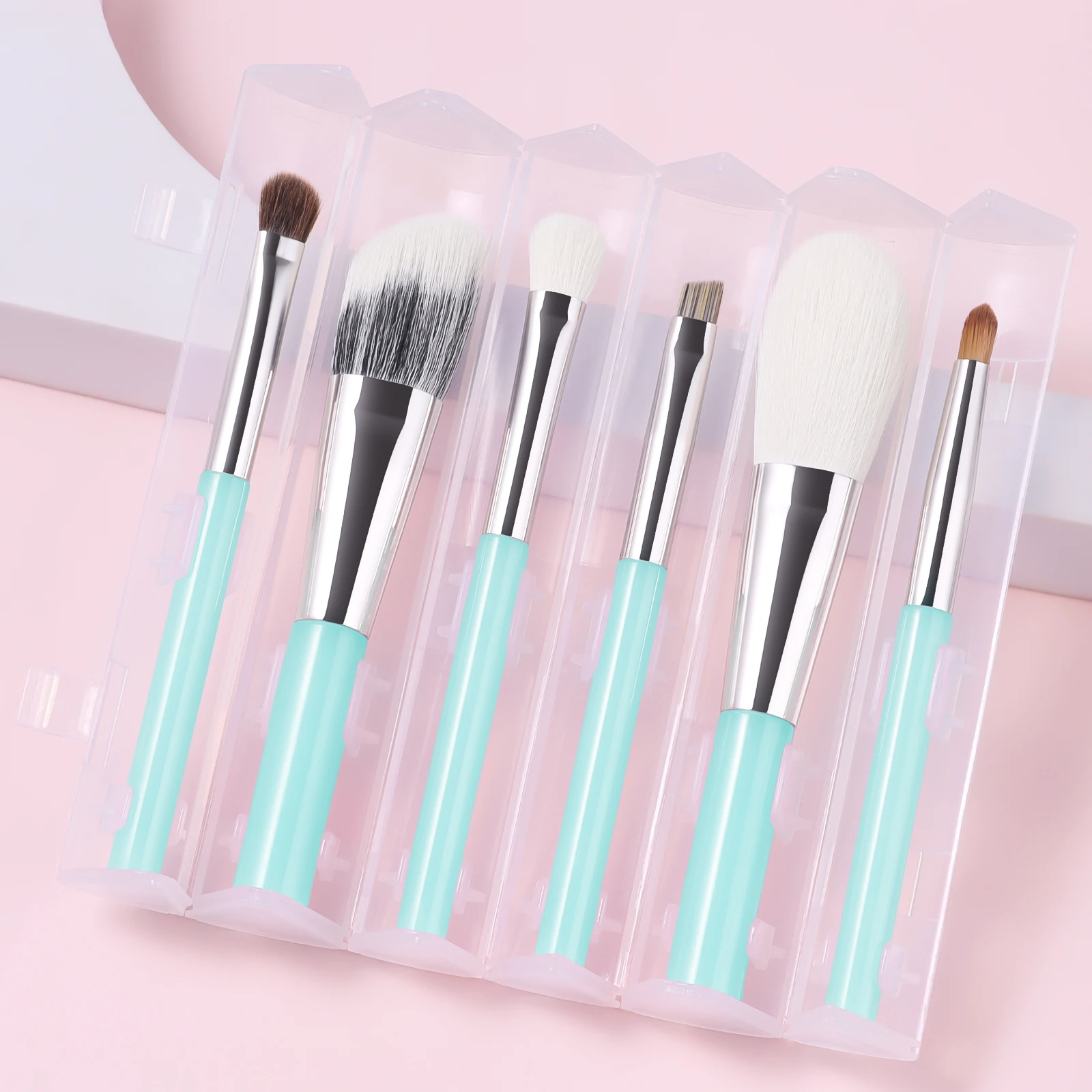 6pcs Portable Cosmetic Brushes Kit Independent Clear Case Face Eye Makeup Tools For Beginner Daily Makeup