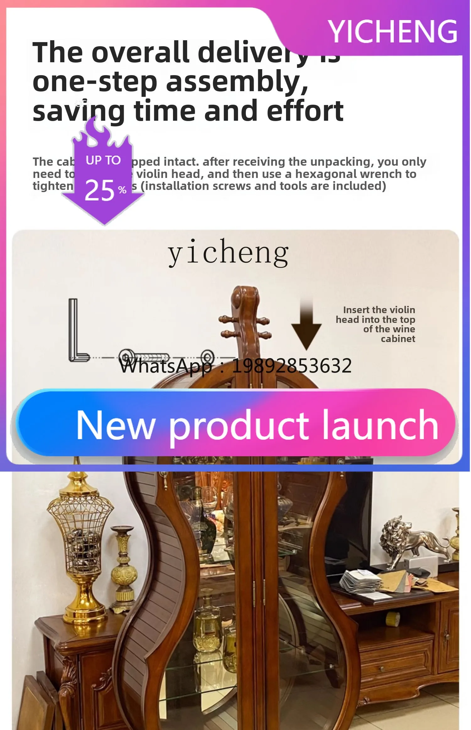 

LYY solid wood wine cabinet living room home cello display cabinet high-end European storage locker