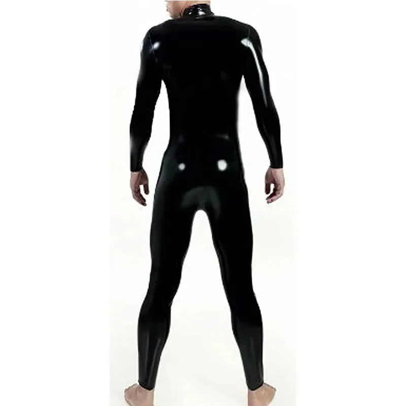 Handmade Male Black Bodysuit Latex Rubber Catsuit with Front Zipper Custom Made Jumpsuit Men Cosplay Costumes