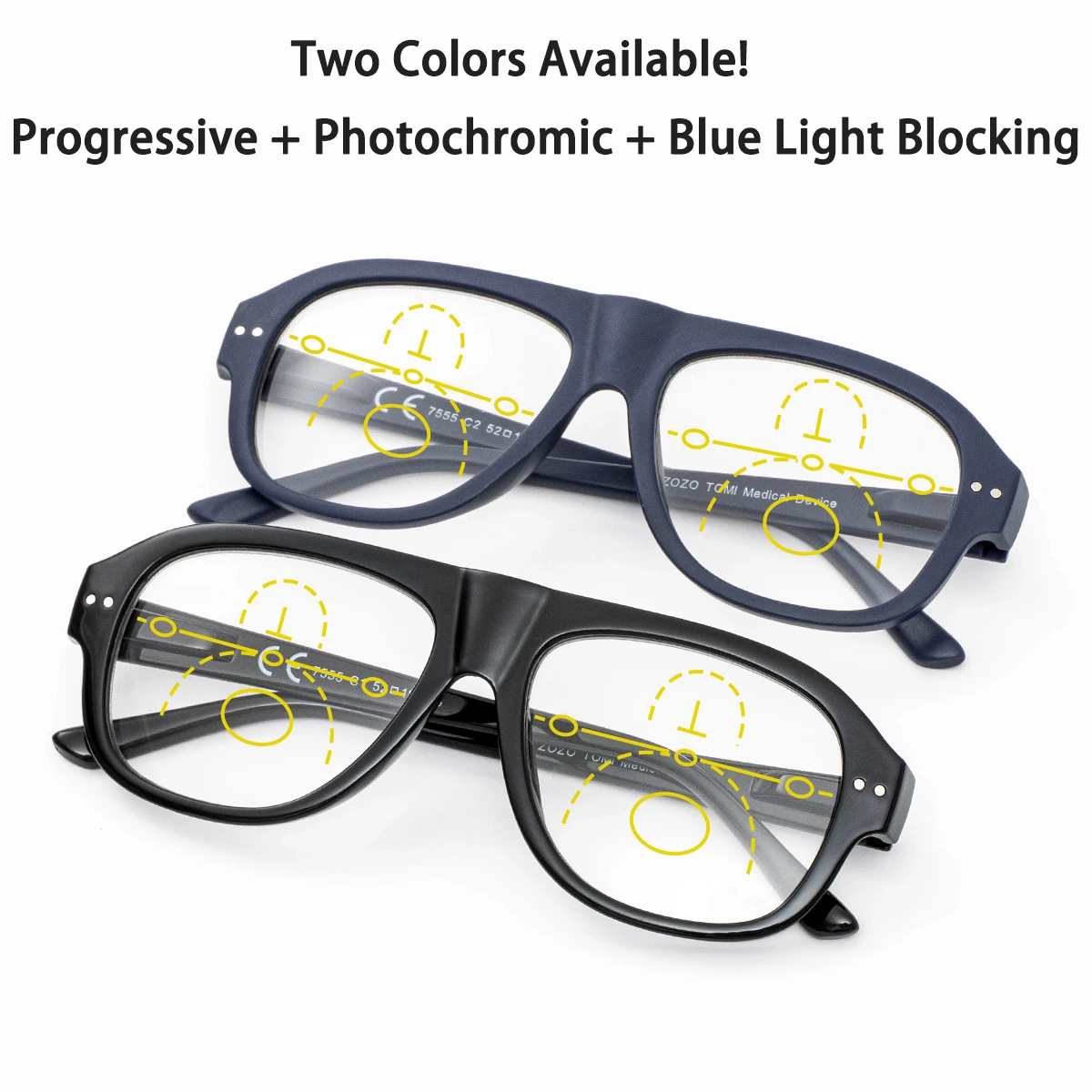 Photochrome, progressive multifokale Lesebrille, klare und breite Sicht, klassisches Design, Metallbügel, Unisex. – Detail 2