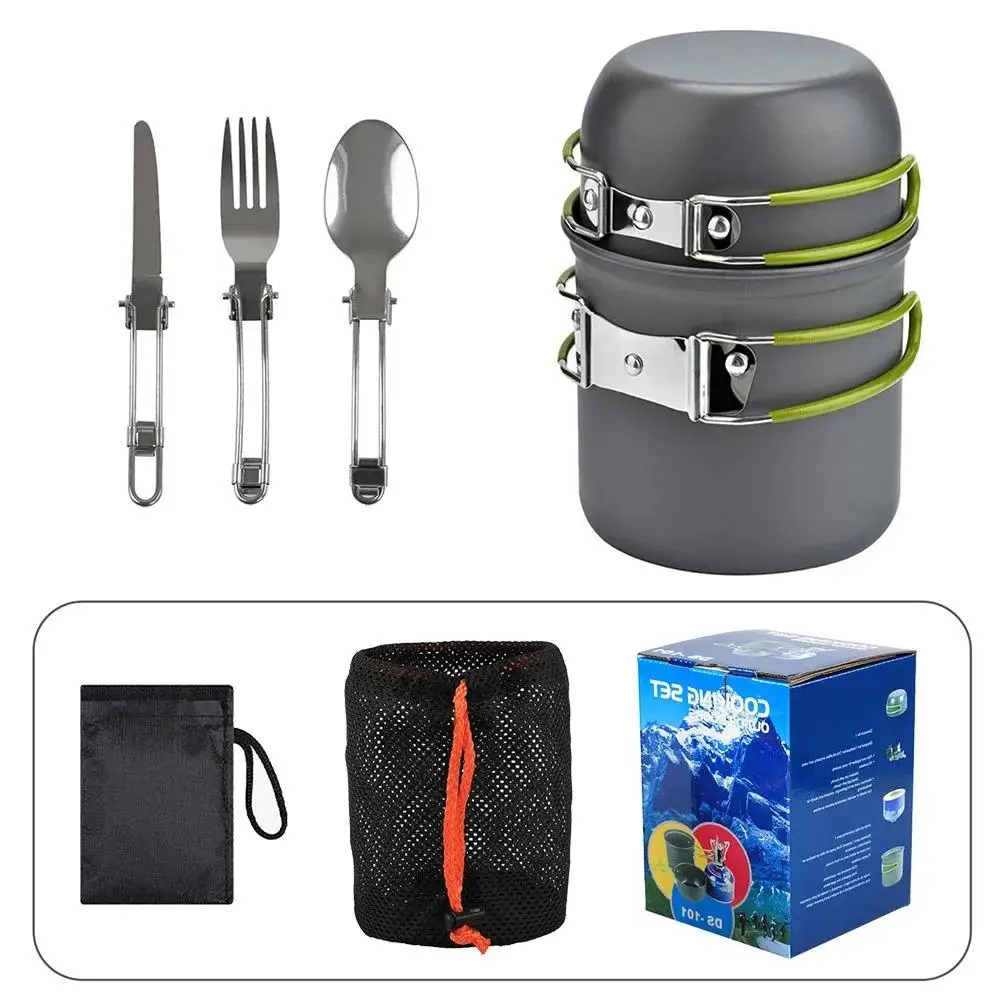 2024 Portable Camping Cookware Set Outdoor Pot Mini Gas Stove Sets Nature Hike Picnic Cooking Set With Foldable Spoon Fork Knife