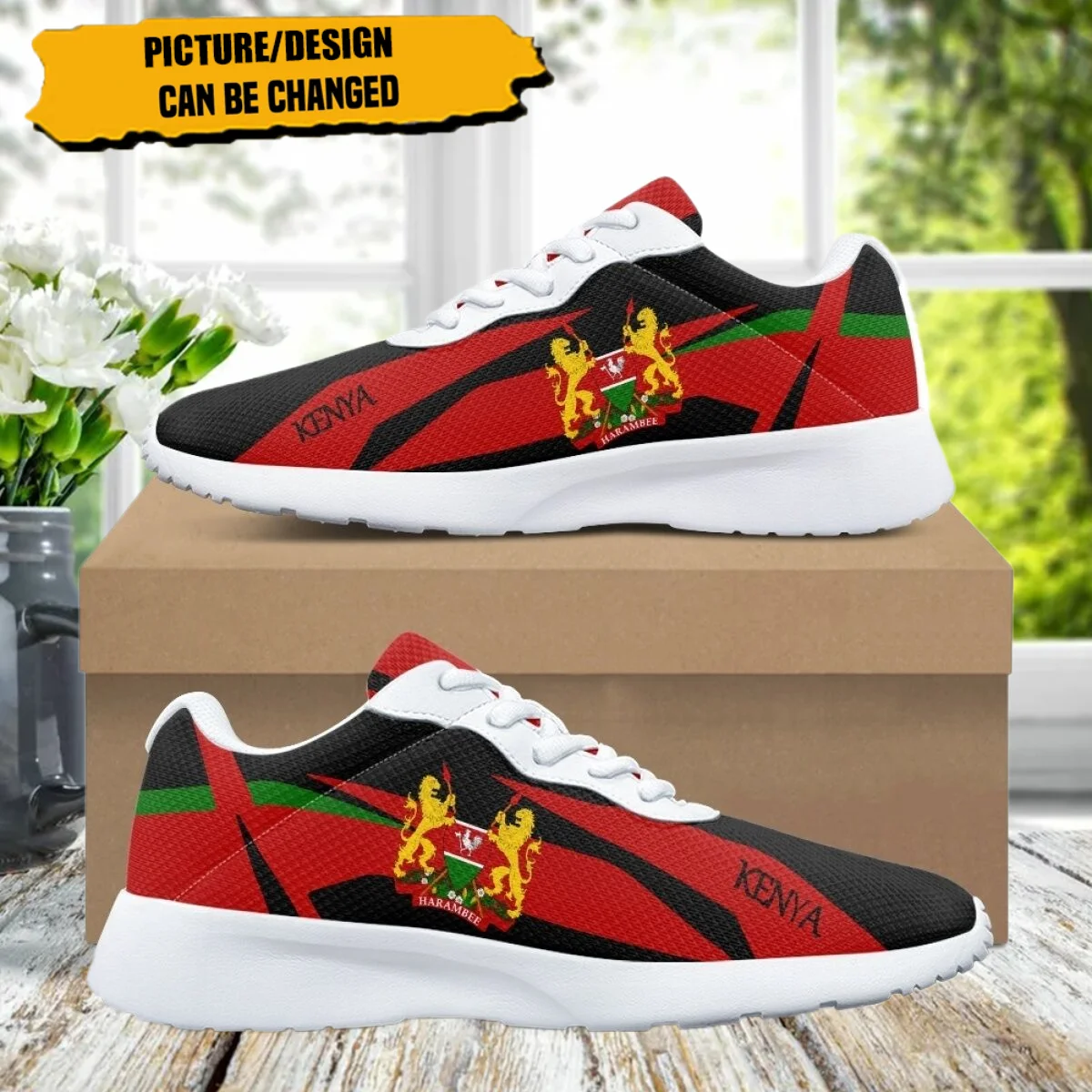 Kenya National Flag Print Women Trainin Running Shoes Cozy Lace-Up Flat Durable Gym Teen Sneaker Print On Demand tenis masculino