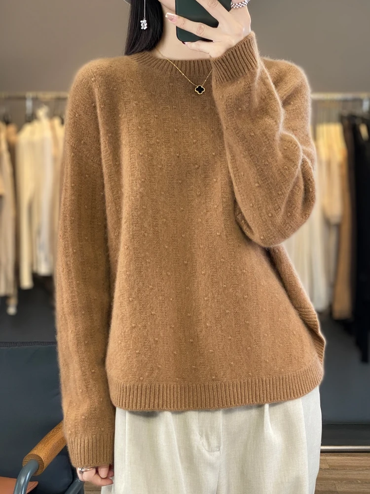 2023 New Autumn Winter Women O-Neck Sweater 100% Merino Wool TwIst Thick High Quality Cashmere Knitted Pullover Korean Fashion