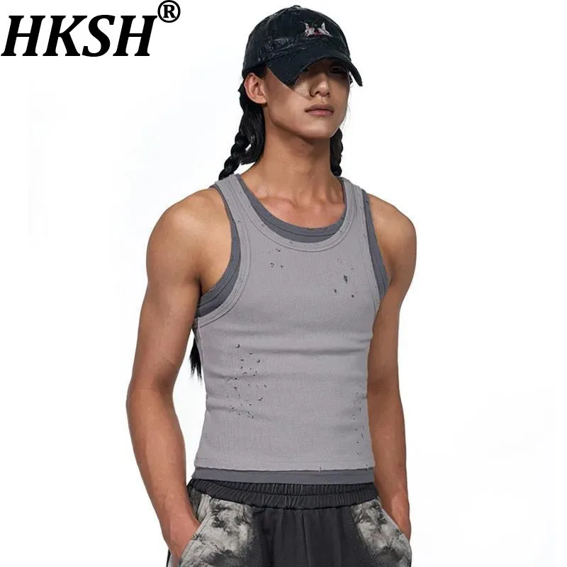 

HKSH Summer New Man Tide, двухсекционные рваные тонкие майки, футболки без рукавов, шикарный хлопковый жилет Ins, элегантный спортивный жилет HK6389