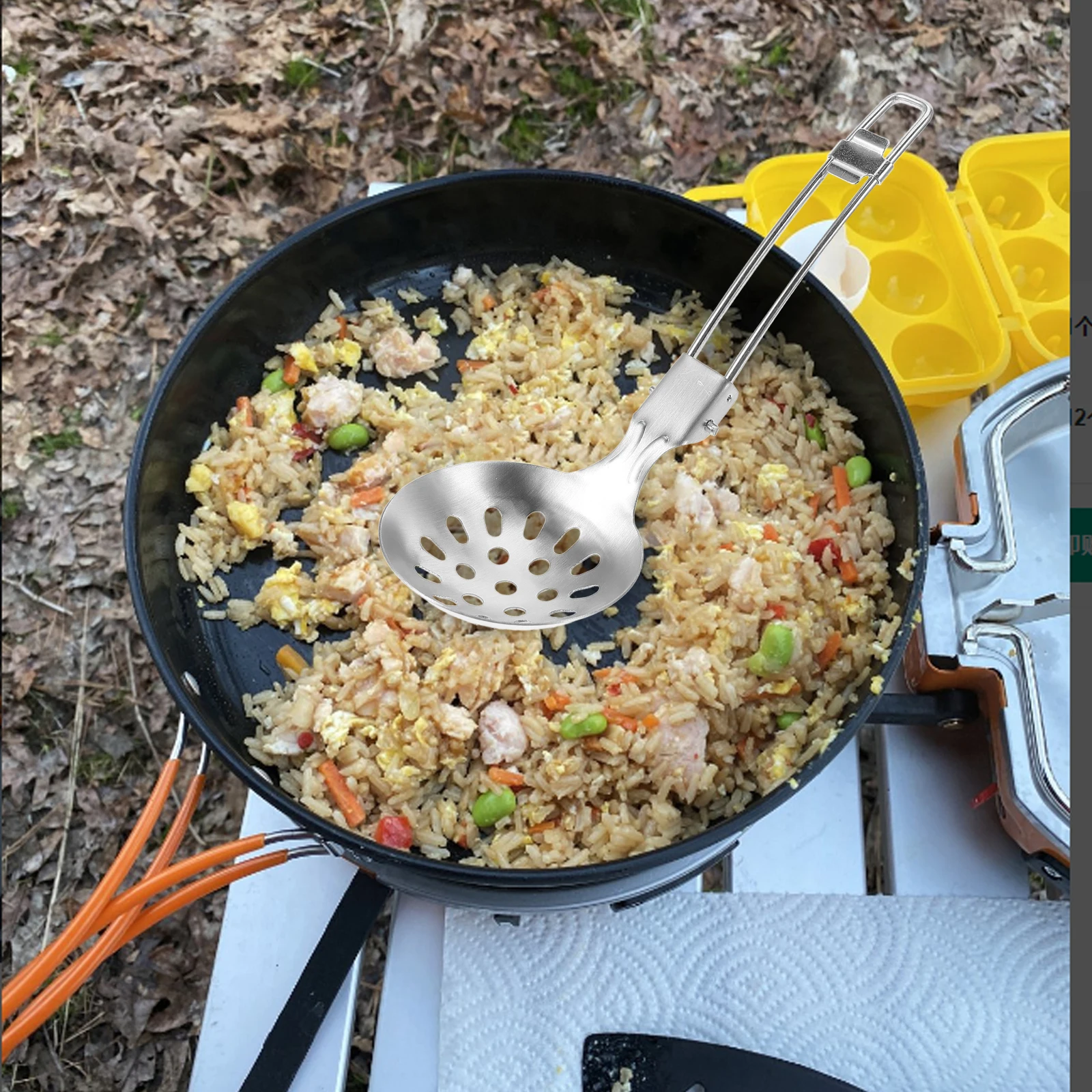 

Folding Spoon Stainless Steel Camping Cookware Foldable Slotted Durable Kitchen Spoon Portable Utensils Outdoor Cooking