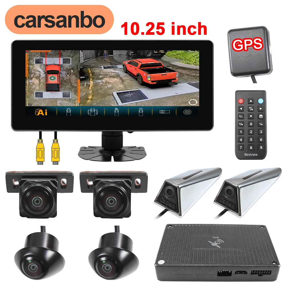 Carsanbo 6CH 1080P 3D Bird View Cameras Car 360° Surround Panoramic System DVR GPS Speed Trigger Buzzer 10.25