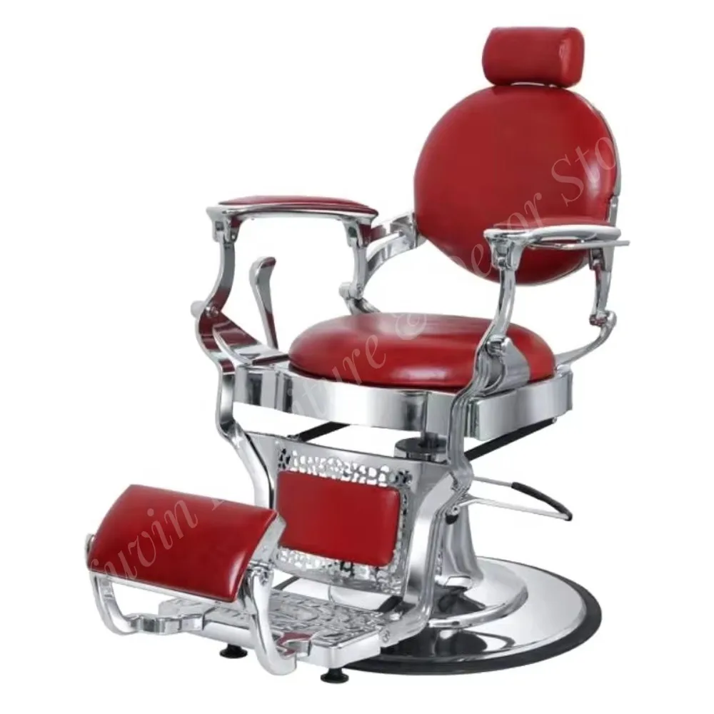 Antique Style Barbershop PU Leather Hair Styling Chairs Red and Gold Barber Chairs for Sale
