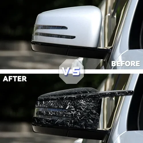 Imagen 2 del producto 2 uds. Tapas protectoras de espejo retrovisor lateral con patrón de fibra de carbono para Mercedes Benz W176 W246 W204 W212 W221 C117 X204 X156