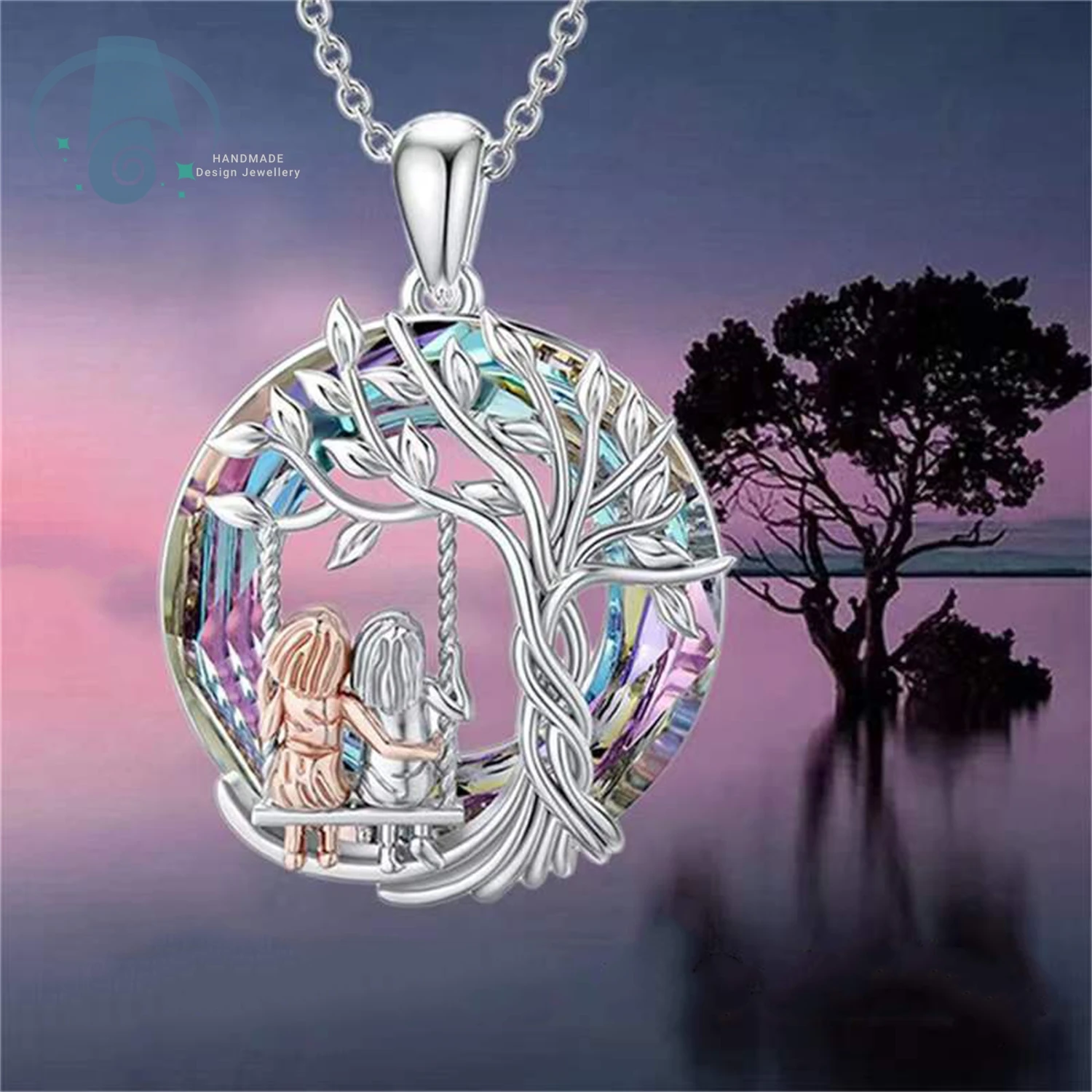 Family Tree of Life Pendant Necklace for Women with Austrian Crystal 925 Sterling Silver for Her Wife Girlfriend Birthday Annive