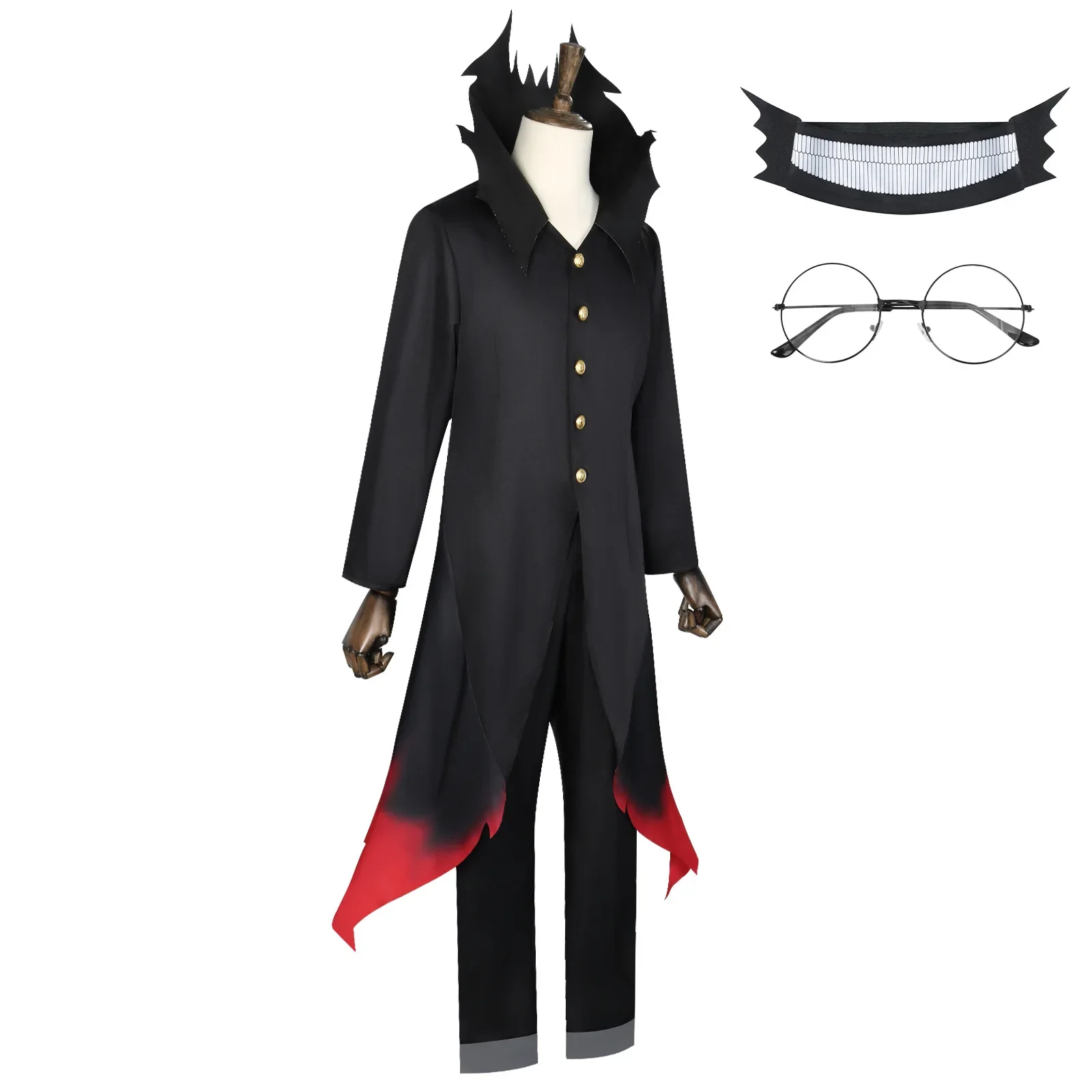 Ken Takakura Okarun Dandadan Cosplay Costume Wig Mask Glasses High Necked Trench Coat Black Momo Ayase Halloween Party Suit