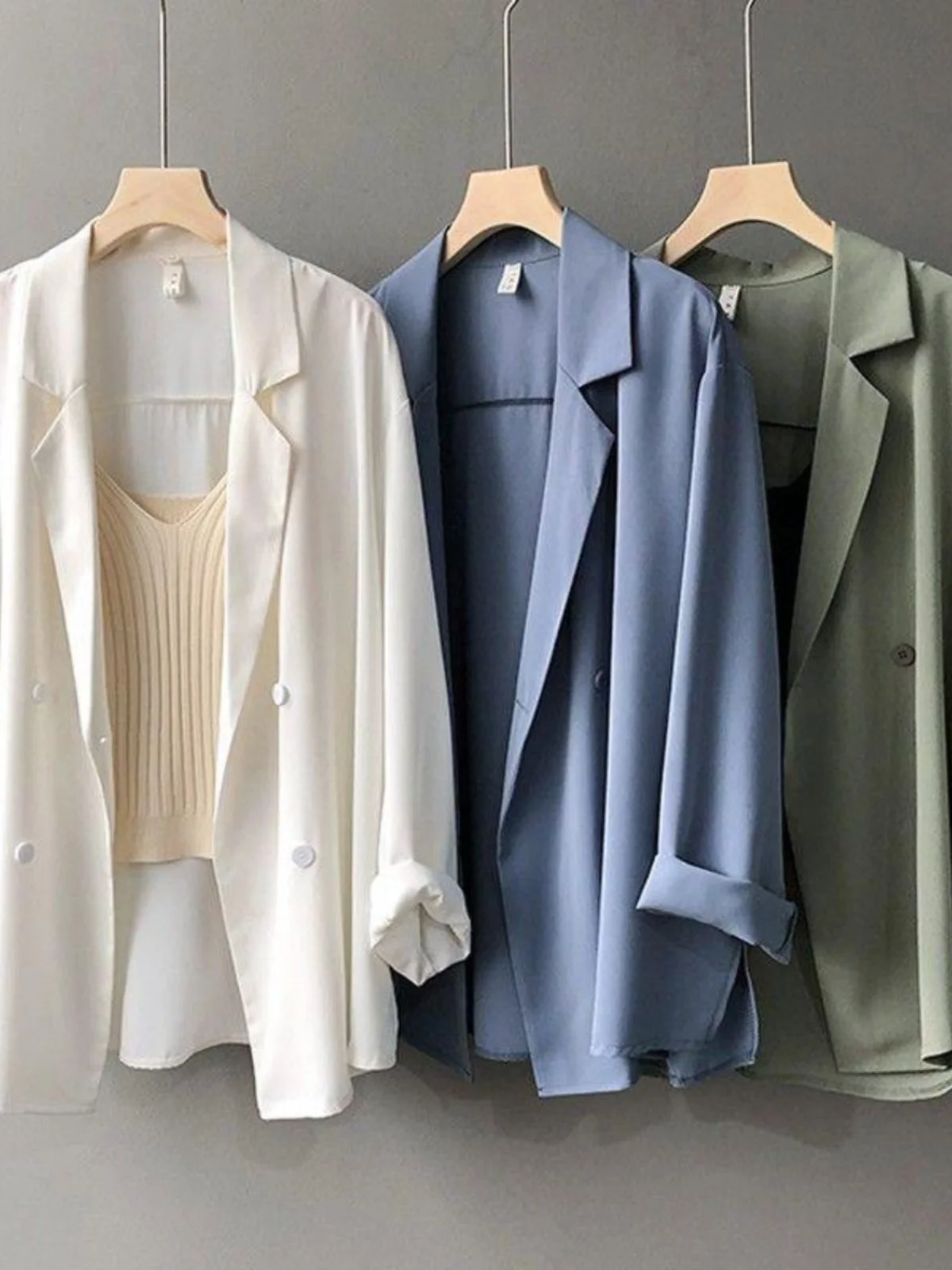 

Spring Summer New Style Thin Sun Protection Small Suit Jacket Women Loose Slimming Drapey Western Wear Long Sleeve Double Bre...