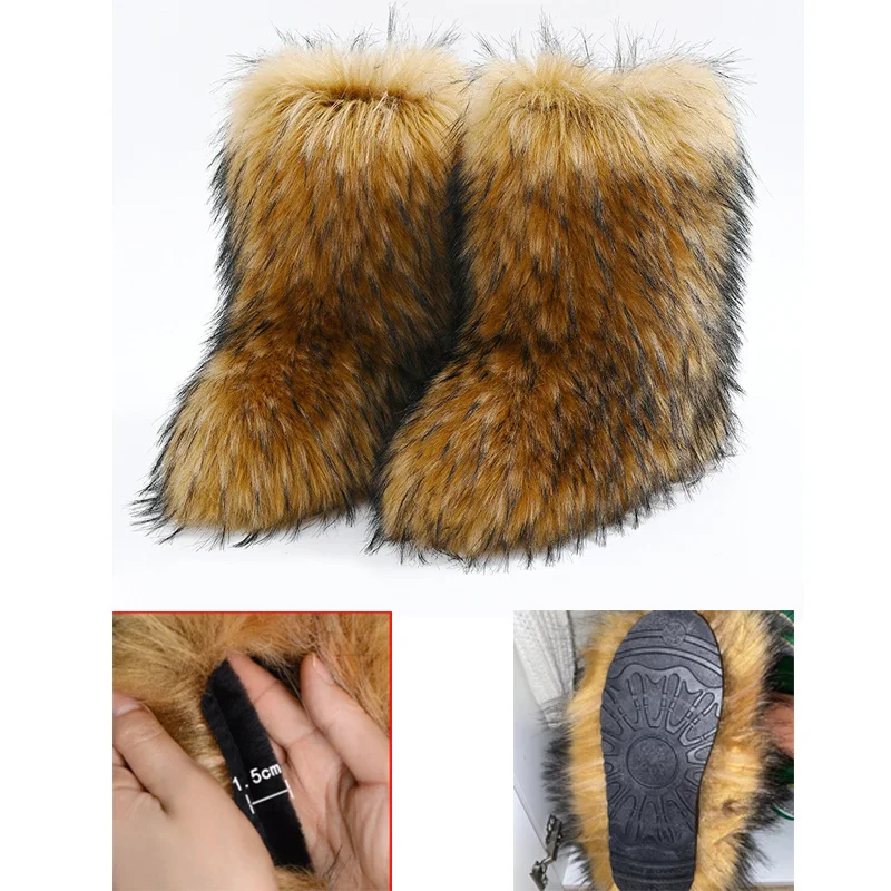 

botas para mujer Furry Faux Mongolian Fur botas invierno mujer 2024 Fluffy Plush Warm Snow Boots bota feminina cano curto