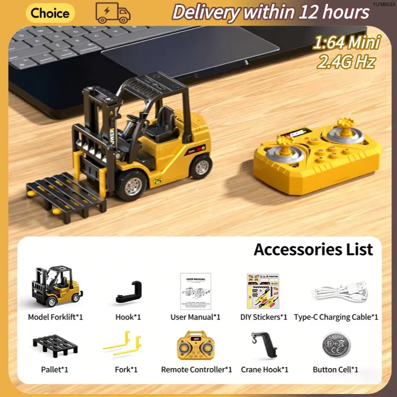 1:64 RC Mini Alloy Car Forklift Excavator Crane Tabletop Game 2.4