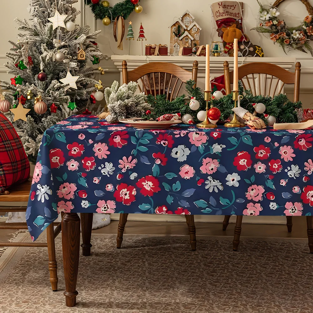 Colorful Floral Bouquet Corner Waterproof table cloth, splash-proof tablecloth, for party, Halloween, Christmas, dining, camping