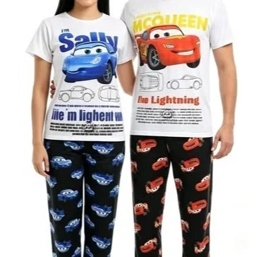 Spring Summer Cartoon Sports Car Print Short Sleeve T-Shirt Set Loose Casual Unisex Family Party Cos 2Pcs Outfit FamilyMatching