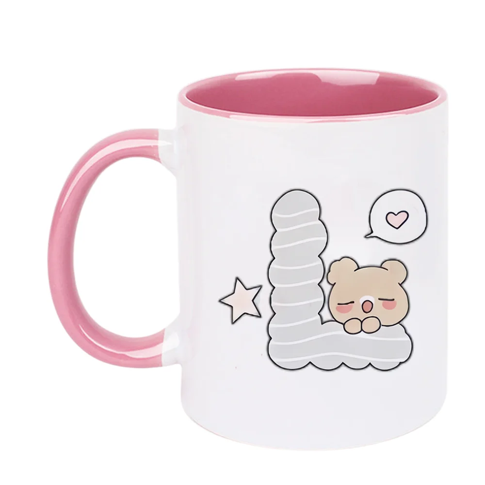 11oz Ceramic Coffee Mug with Cute Bear Cloud Heart Star Print for Home Office Daily Drinking Holiday Party Favor Valentine's Day