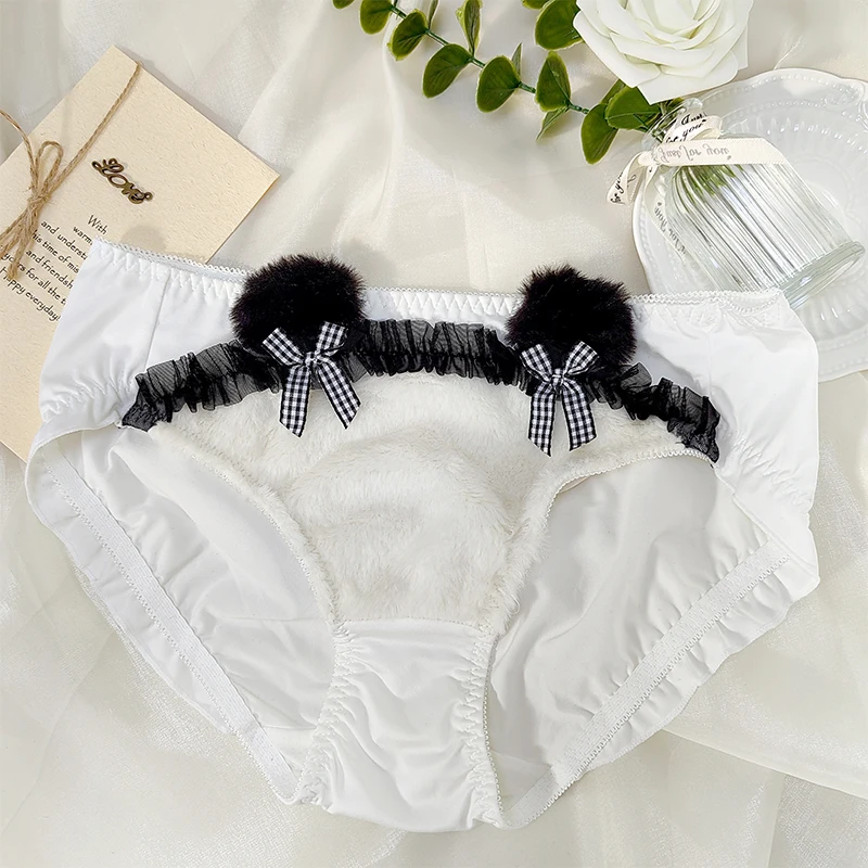 

Осень/зима, новое плюшевое нижнее белье Red Panda Maid Pure Desire, сексуальное нижнее белье из молочного шелка со шнуровкой и треугольными чашечками для женщин