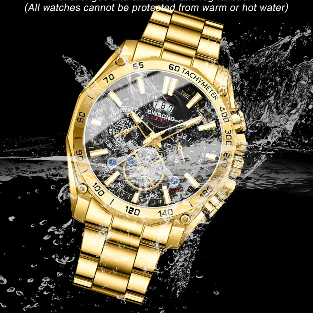 Free Shipping Gold Quartz Men\'s Watches Fashion Sports Wristwatch Date Luminous Male Clock Tourbillon Decoration Students\' Watch