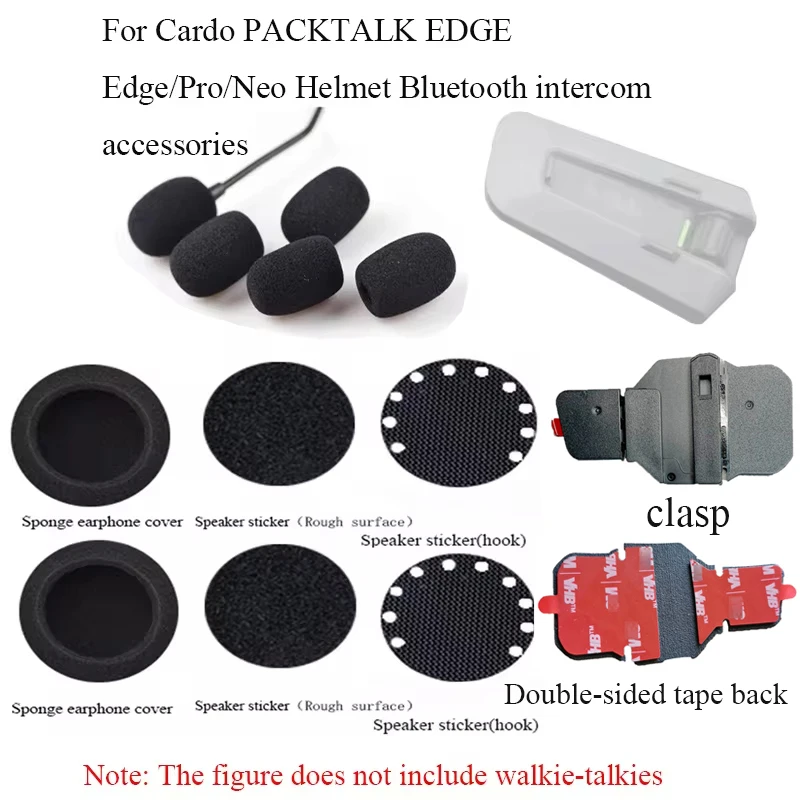 For Cardo PACKTALK EDGE Motorcycle Bluetooth intercom headset and microphone sponge with double-sided adhesive clip