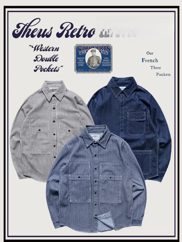 

Authentic Khaki irt with Double And Triple kets Western Sle Denim Workwear And Youthful Trend Long Sve arp Collar