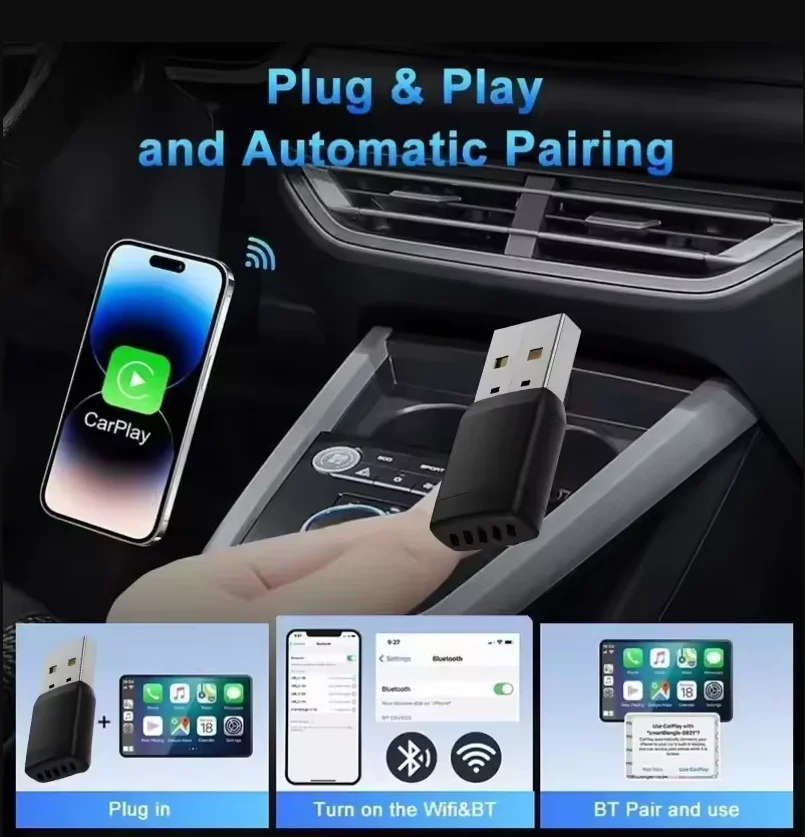 Smart Wireless CarPlay Android Auto USB Dongle 5.0 Bluetooth Mini AUX Stereo Music Adapter for Car Radio TV Bluetooth Earphone