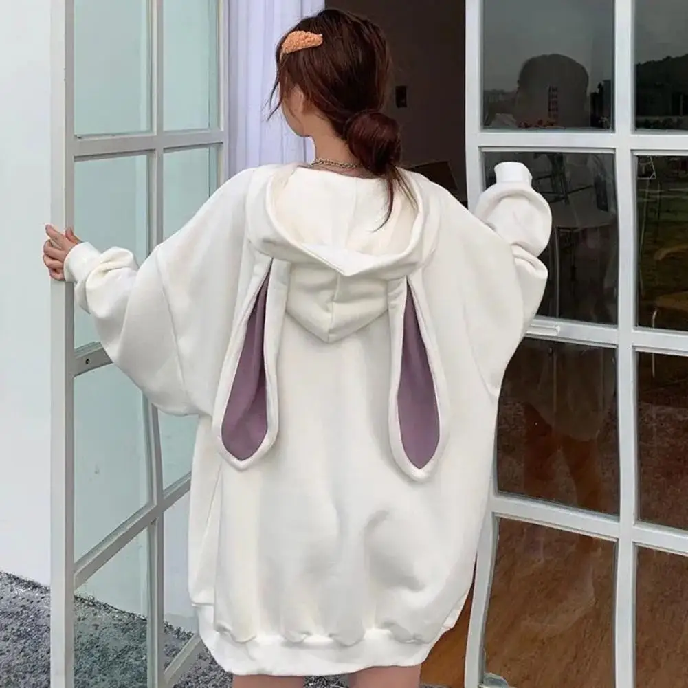 Women Hooded Top Cozy Bunny Ear Hoodie for Women Warm Pullover with Elastic Cuffs Sport Top for Fall Winter Cozy Oversized