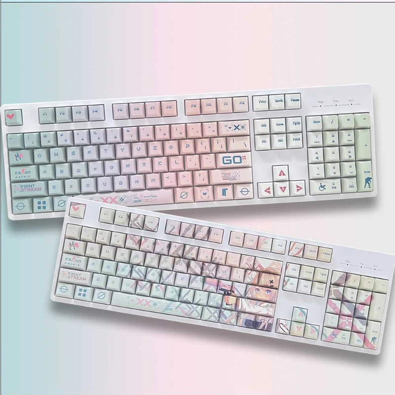 128 Keys Stamp Set Keycaps Custom PBT Cherry/OEM Profile Keycap Cute Anime Side Carving Key Caps for Gaming Mechanical Keyboard