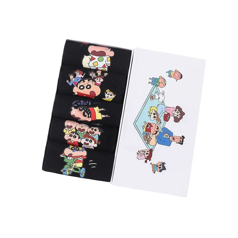 5pairs Kawaii Anime Crayon Shin-Chan Boxed Boat Socks Cotton Short Socks Couple Summer Comfortable Charm Gift for Girls