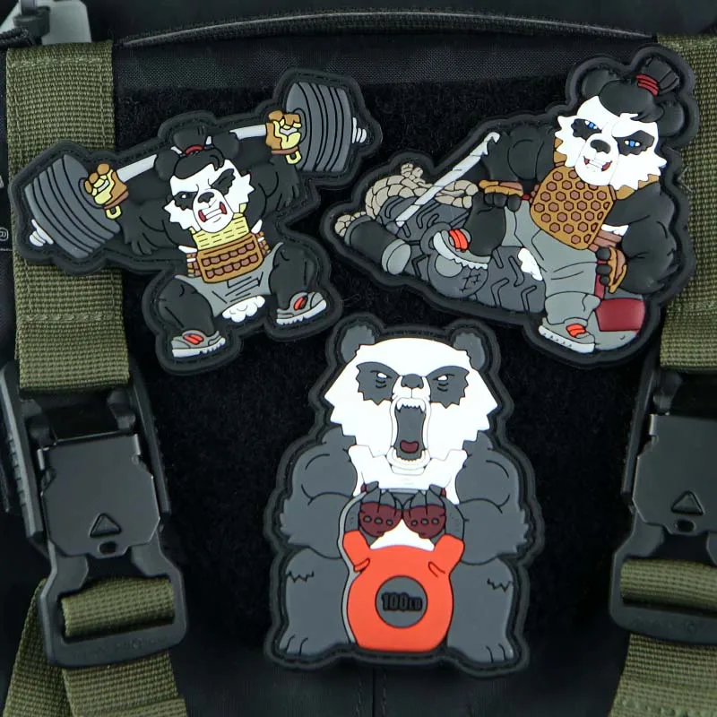 

Fitness Sports Panda PVC Patches Tactical Morale Badge Backpack Decoration Personalized Hook and Loop Stickers
