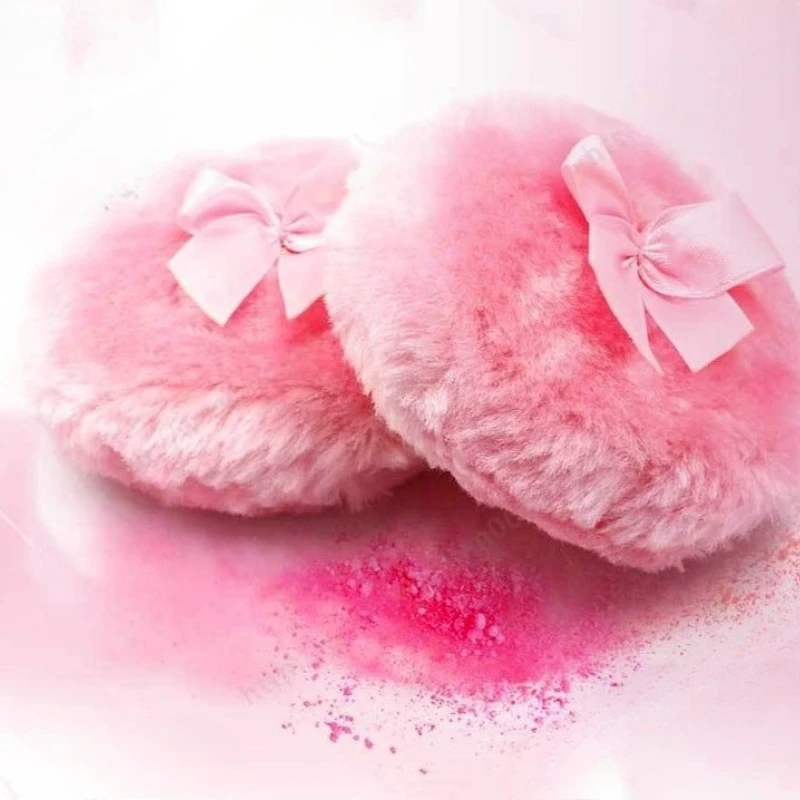 Ultraweicher, großer, flauschiger Puderquaste, rosa Schleife, waschbar, wiederverwendbar, Velours, für Gesicht und Körper, Puderquaste, lose Puderquasten, Make-up-Werkzeuge, 1 Stück