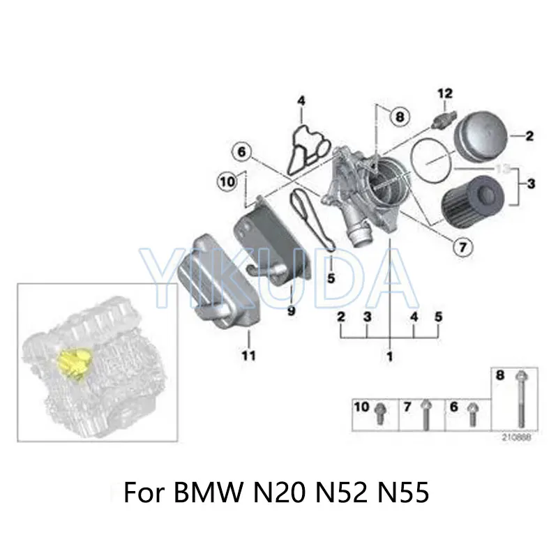 11428637820 11428637821  Oil Filter Housing Gasket Set For BMW E60 E61 E90 E81 E91 N52 N20 N55 N54 N46 11427508971 11427508970