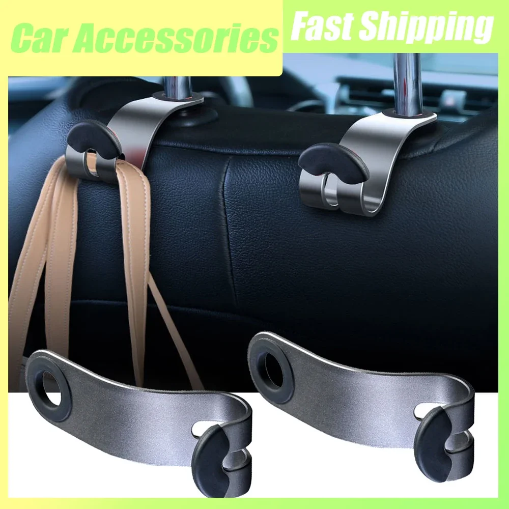 2pcs Universal Car Seat Headrest Storage Hook Alloy Car Seat Back Hook Auto Hanger Organizer Black Hook Car Interior Accessories