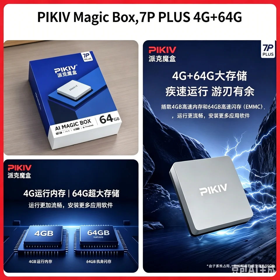 Genuine】PIKIV 7P PLUS AI Magic Box 64GB 4K HDR AI Powered 4GB+