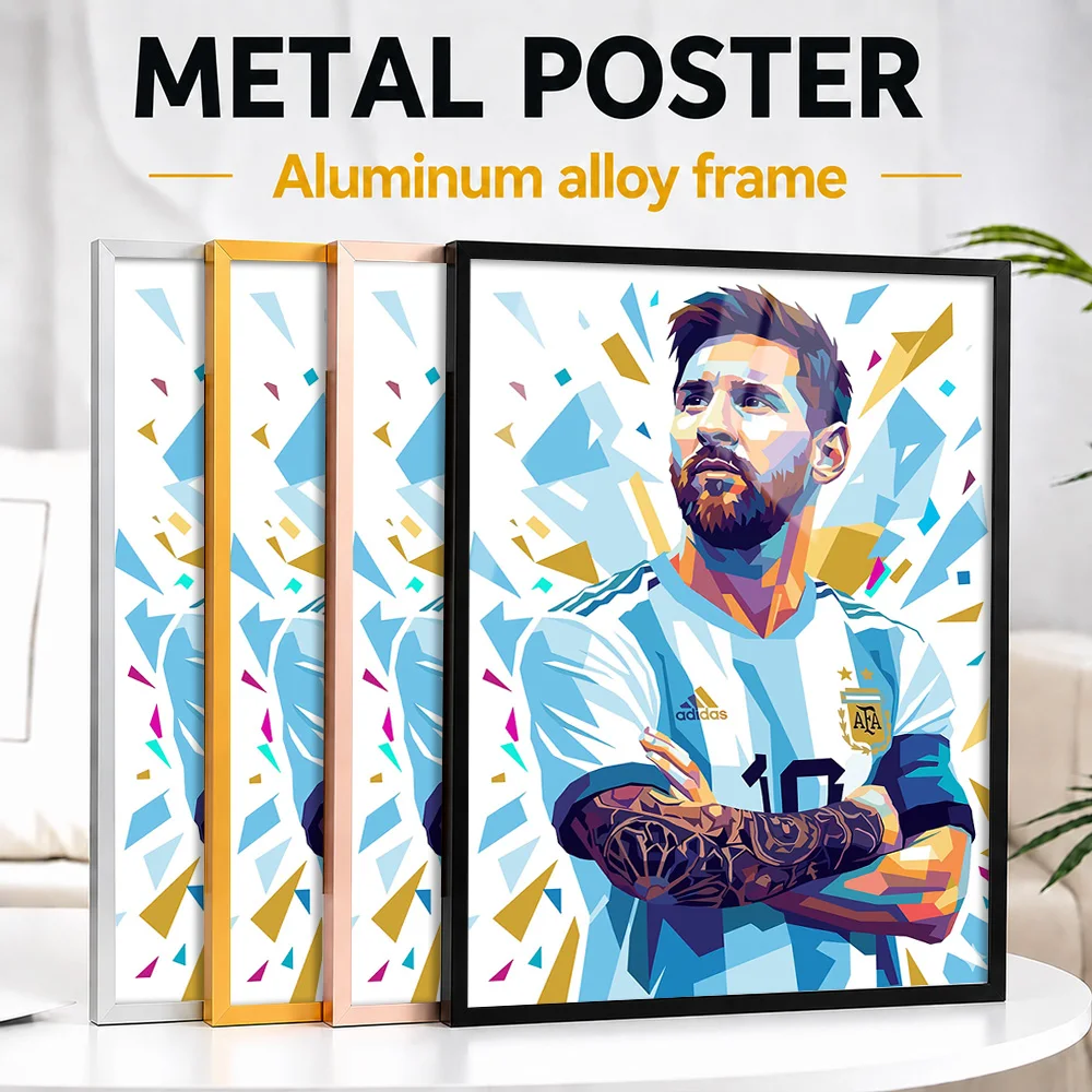 Lionel Messi Pop Portrait Metal Poster With Aluminum Alloy Frame Customized Geometric Illustration Wall Art For Sports Lounge