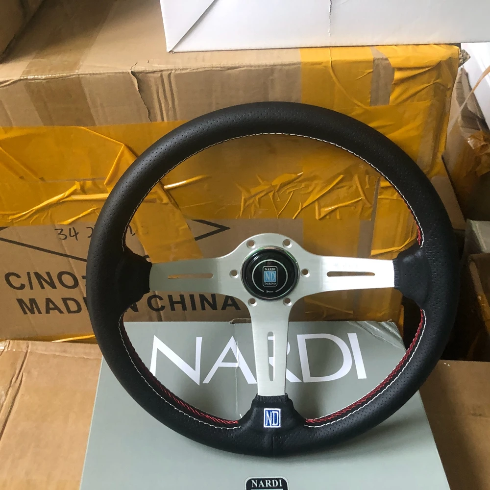 Classic 14Inch Nardi Steering Wheel Car Rally Racing Real Leather Nardi JDM Steering Wheel Volantes For VW HONDA TOYOTA BMW