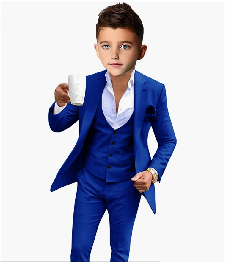 Beige Boys Suits Jacket Vest Pants 3 Piece Suits Casual Clothes Wedding Tuxedos for Kids Formal Blazer Sets