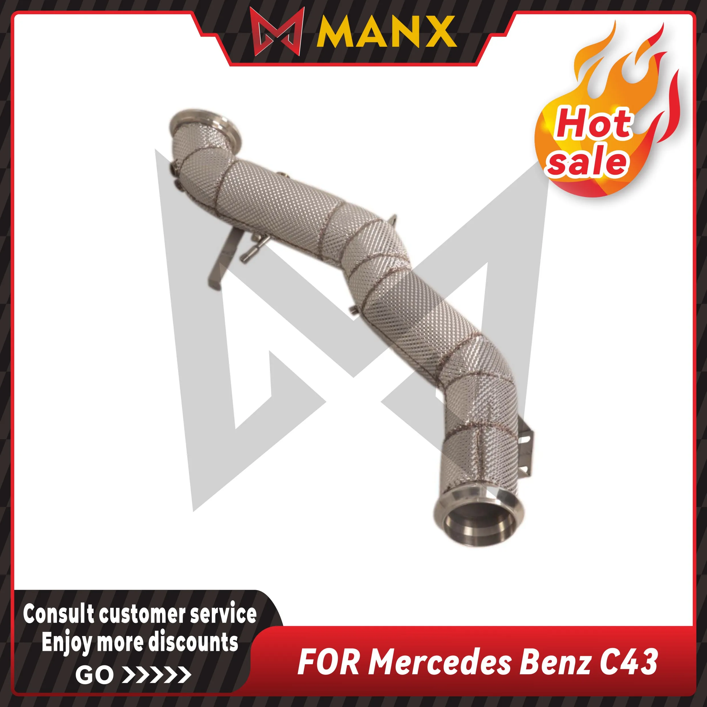 

MANX Car Exhaust System for Mercedes Benz C43 2024 Catalyzed Downpipe Catless Downpipe Stainless steels Performance exhaust pipe